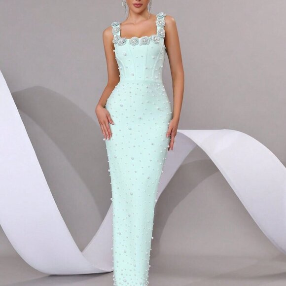 Dresses & Skirts - Baby Blue Elegant Women's Pearl Sparkling Maxi Dress